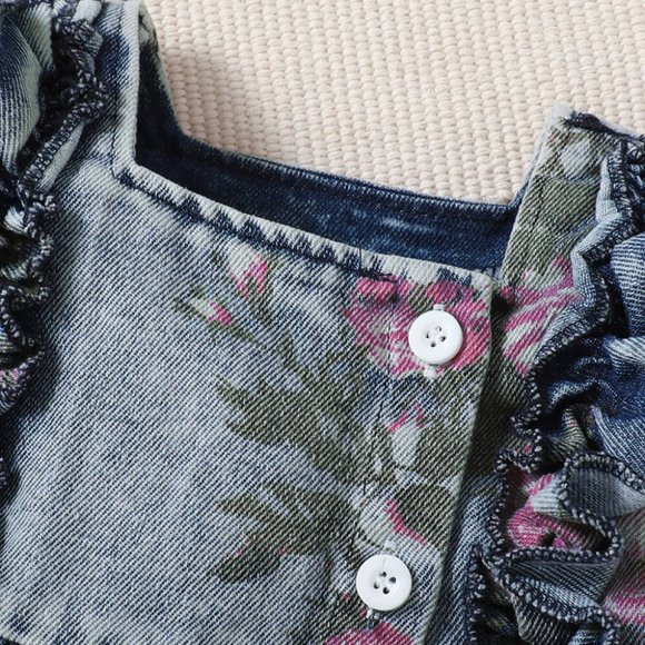 BABY GIRL FLORAL RUFFLED BUTTON FRONT DRESS - Picture 5 of 7